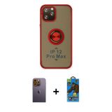 ieg™ iPhone 12 Pro Max Kılıf Yörünge Çizgi - Siyah 18D Cam Ekran Koruyucu + Sarı Neon Fosforlu Kamer