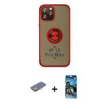 ieg™ iPhone 12 Pro Max Kılıf Yörünge Çizgi - Siyah 34D Izgaralı Cam + Sarı Renkli Kamera Lens Koruma