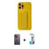 ieg™ iPhone 12 Pro Max Kılıf Yörünge Yansıma - Siyah 5D Eko Cam Ekran Koruyucu + Sarı Neon Fosforlu