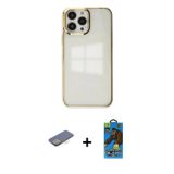 ieg™ iPhone 13 Pro Max Kılıf Doruk Doku Prime - Siyah 18D Cam Ekran Koruyucu + Sarı Renkli Kamera Le