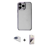 ieg™ iPhone 13 Pro Max Kılıf Doruk Doku Prime - Siyah Bilvis 3D Mat Cam Ekran Koruyucu + Lacivert Pe