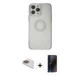 ieg™ iPhone 13 Pro Max Kılıf Kutup Klasik - Siyah 3D Antistatik Hayalet Cam Ekran Koruyucu + Gold Pe