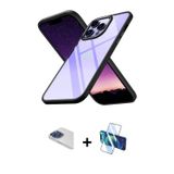 ieg™ iPhone 13 Pro Max Kılıf Nova Işık Serisi - Siyah 3D Antistatik Cam Ekran Koruyucu + Lacivert Pe