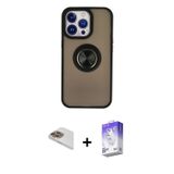 ieg™ iPhone 13 Pro Max Kılıf Yörünge Çizgi - Siyah Bilvis 5in1 3D Magic Cam Ekran Koruyucu + Gold Pe