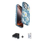 ieg™ iPhone 15 Pro Kılıf Siluet Doku - Siyah Bilvis 0.18mm Plus Cam Ekran Koruyucu + Lacivert Raze M