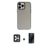 ieg™ iPhone 15 Pro Max Kılıf Ahenk Çizgi Prime - Siyah 3D Antistatik Hayalet Cam Ekran Koruyucu + Si