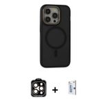 ieg™ iPhone 15 Pro Max Kılıf Ahenk Form Serisi - Siyah Bilvis 0.18mm Plus Cam Ekran Koruyucu + Turun