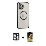 ieg™ iPhone 15 Pro Max Kılıf Ahenk Işık Serisi - Siyah Buffer Cam Ekran Koruyucu + Lacivert PVD Meta