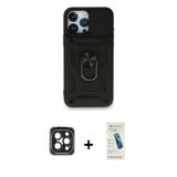 ieg™ iPhone 15 Pro Max Kılıf Ahenk Klasik - Şeffaf Pasifik Cam Ekran Koruyucu + Siyah PVD Metal Kame