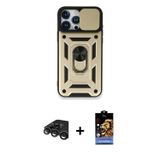 ieg™ iPhone 15 Pro Max Kılıf Ahenk Klasik - Siyah Buffer Hayalet Cam Ekran Koruyucu + Titanyum Gri R