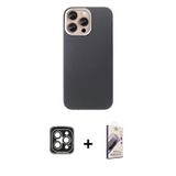 ieg™ iPhone 15 Pro Max Kılıf Eksen Prime - Siyah Bilvis 3D Mat Cam Ekran Koruyucu + Gri PVD Metal Ka