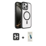 ieg™ iPhone 15 Pro Max Kılıf Kıvılcım Prime - Şeffaf Pasifik Cam Ekran Koruyucu + Gri PVD Metal Kame