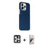 ieg™ iPhone 15 Pro Max Kılıf Kozmos Klasik Prime - Siyah Bilvis 3D Mat Cam Ekran Koruyucu + Lacivert