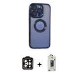 ieg™ iPhone 15 Pro Max Kılıf Pusula Form - Siyah Bilvis Hayalet Cam Ekran Koruyucu + Turuncu PVD Met
