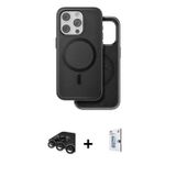 ieg™ iPhone 15 Pro Max Kılıf Pusula Işık Koleksiyonu - Siyah Bilvis 0.18mm Plus Cam Ekran Koruyucu +