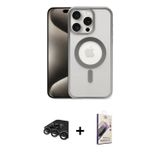 ieg™ iPhone 15 Pro Max Kılıf Siluet Çizgi Serisi - Siyah Bilvis 3D Mat Cam Ekran Koruyucu + Titanyum