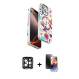ieg™ iPhone 15 Pro Max Kılıf Siluet Doku - Siyah 3D Antistatik Mat Seramik Nano Ekran Koruyucu + Gri