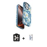 ieg™ iPhone 15 Pro Max Kılıf Siluet Doku - Siyah Bilvis 0.18mm Plus Cam Ekran Koruyucu + Turuncu PVD