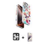 ieg™ iPhone 15 Pro Max Kılıf Siluet Doku - Siyah Bilvis 3D Mat Cam Ekran Koruyucu + Gümüş PVD Metal