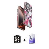 ieg™ iPhone 15 Pro Max Kılıf Siluet Doku - Siyah Bilvis 5in1 5D Magic Hayalet Cam Ekran Koruyucu + T