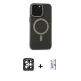 ieg™ iPhone 15 Pro Max Kılıf Yadigar Işık - Siyah Bilvis 0.18mm Plus Cam Ekran Koruyucu + Gri PVD Me