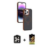 ieg™ iPhone 15 Pro Max Kılıf Yörünge Klasik - Siyah Buffer Cam Ekran Koruyucu + Turuncu PVD Metal Ka