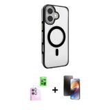 ieg™ iPhone 16 Kılıf Doruk Doku Özel Seri - Siyah 3D Antistatik Mat Seramik Nano Ekran Koruyucu + Pe