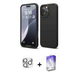 ieg™ iPhone 16 Pro Max Kılıf Ahenk Serisi - Siyah Bilvis 5in1 3D Magic Cam Ekran Koruyucu + Gümüş Pe