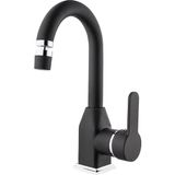 Igk Yapı – Kare KST30010-K Stil Kuğu Lavabo Bataryası - Siyah - Krom