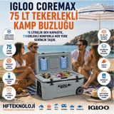 Igloo Kolay Erişim Kapağı, Iki Adet Harici Hava Pompası Kanalı Ilecoremax 75 Lt Tekerlekli Kamp Buzluğu - Gri