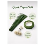 iğne izi Çiçek Yapım Seti - 50 Adet 40 cm Çiçek Teli + Çiçek Bandı + 7 gr Tomurcuk - Dekoratif Çiçek Yapım 3'