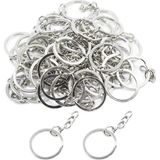 İğne İzi Ozan Tuhafiye Zincirli Anahtarlık Halkası 50 Adet Gümüş Metal Yuvarlak 3 cm - 30 mm