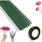 İğne İzi Plastik Çiçek Yapma Teli - 40CM - 50 Adet Çiçek Yapım Teli+1 Adet Çiçek Bandı - Dekoratif Çiçek Yapım Teli - Çok Renkli