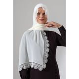 İğne Oyalı Dantelli Güpürlü Eşarp Demor Mevlüt Örtüsü Namaz Örtüsü Papatya Motifli Beyaz (SNL)