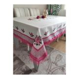 İğne Oyalı Dijital Baskılı Masa Örtüsü Renkli Dertsiz Masa Örtüsü 160x220cm Ölçü - PEMBEİĞNEOYALI