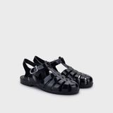 Igor S10258 Biarritz Brillo Kadın Sandalet Siyah PVC Malzeme Cırt Cırtlı Düz Topuk