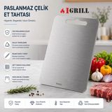 iGrill Igrıll Et Kesme Tahtası 304 Paslanmaz Çelik 32X24CM - Hijyenik Çift Taraflı Mutfak Tezgah Üstü Kesim Panosu - 32 x 24 cm