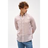 İGS Erkek Bej Dynamic Fit Keten Gömlek – Uzun Kollu %100 Keten - 2XL