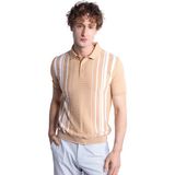 İGS Erkek Bej Slim Fit Dar Kalıp Düğmeli Polo Yaka Desenli Kısa Kollu Triko Tişört - XL
