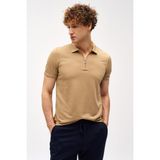 İGS Erkek Bej Slim Fit Fermuarlı Polo Yaka Kısa Kollu Tişört - 3XL