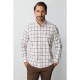 İGS Erkek Ekru Dynamic Fit Ekose Desenli Uzun Kollu Pamuklu Gömlek - 2XL