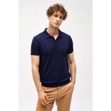 İGS Erkek Lacivert Slim Fit Dar Kalıp Polo Yaka Düz Kısa Kollu Triko Tişört - 3XL