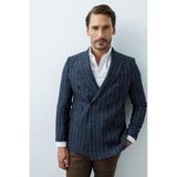 İGS Erkek Lacivert Slim Fit Kruvaze Ceket – Geniş Kırlangıç Yaka Desenli - 46