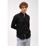 İGS Erkek Siyah Dynamic Fit Keten Gömlek – Uzun Kollu %100 Keten - 3XL
