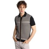 İGS Erkek Siyah Slim Fit Dar Kalıp Düğmeli Polo Yaka Desenli Kısa Kollu Triko Tişört - XL