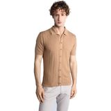 İGS Erkek Vizon Slim Fit Dar Kalıp Düğmeli Polo Yaka Desenli Kısa Kollu Triko Tişört - XL