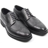 İGS Siyah Deri Klasik Erkek Ayakkabı Brogue Detaylı Bağcıklı Model - 231-Siyah