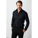 İGS Siyah Slim Fit Dar Kalıp Klasik Yaka Düz Uzun Kollu Cepsiz %100 Pamuk Non Iron Ütü İstemeyen Gömlek - 2XL