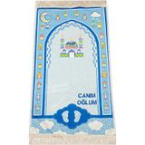 İhvan İsme Özel Desenli Dijital Baskılı Çocuk Seccadesi Mavi