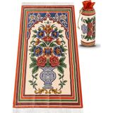 İhvan Kadife İpek Dokulu Keseli Çiçek Desenli Seccade - 62x110 cm, Pratik ve Taşınabilir - IPK08